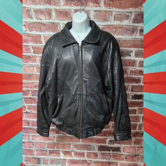 Saxony Vintage Leather Bomber Jacket | Men’s Size 40 | Black Full Zip - Picture 1 of 11